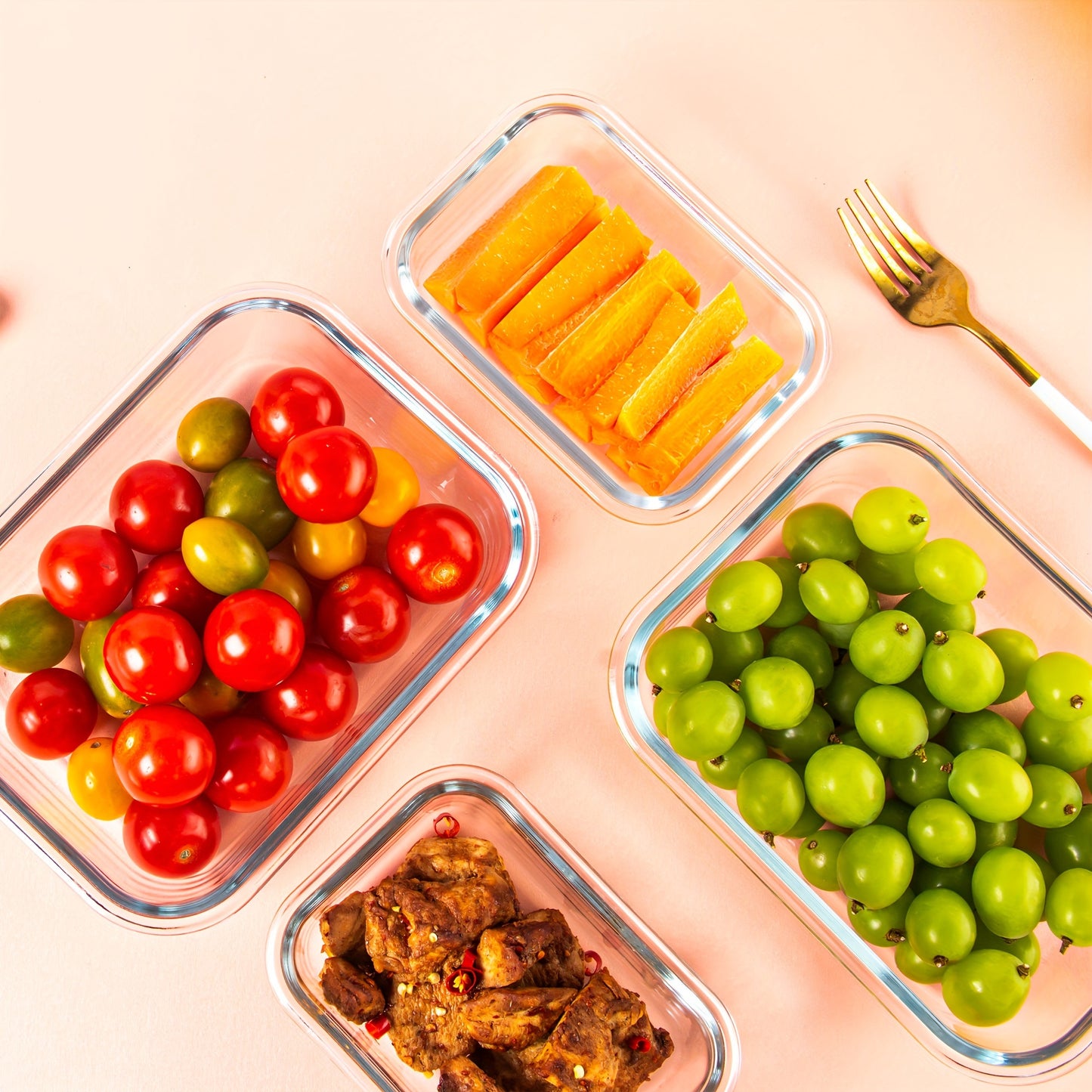 10pcs Storage Containers, Multipurpose Glass Meal Prep Containers, Leak Proof And Stackable Food Storage Containers With Airtight Lids, For Meat, Fruit And Vegetable, Kitchen Organizers And Storage, Kitchen Accessories