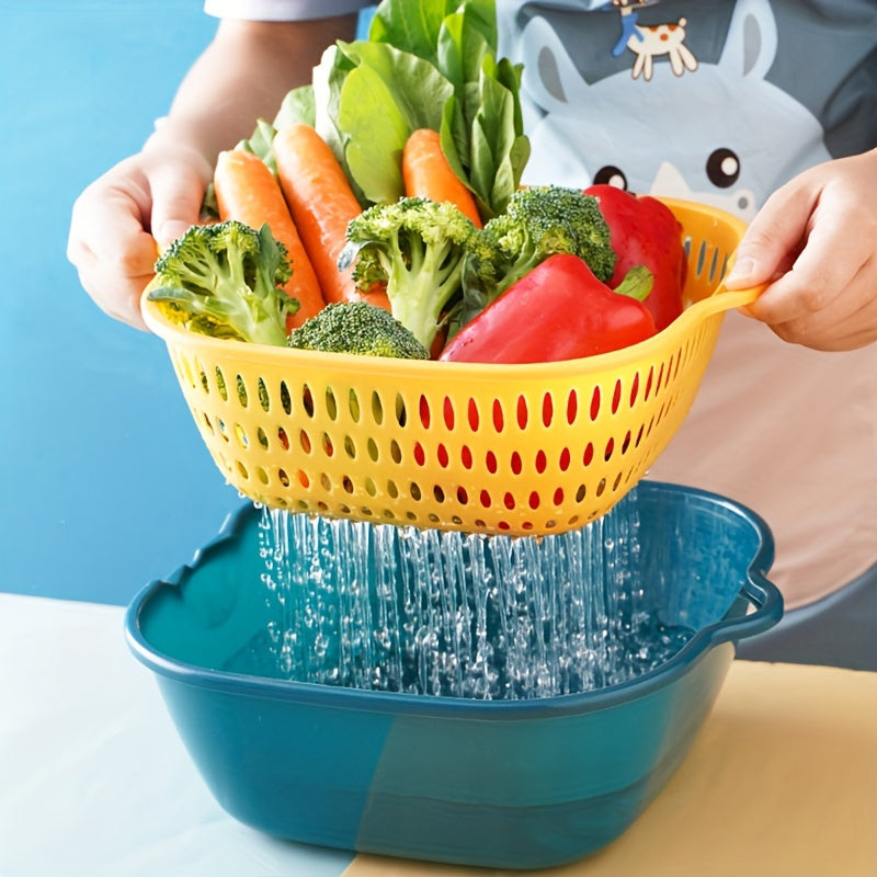 6pcs Kitchen Strainer Double Drain Basket Colander Plastic Dishwashing Bowl Fruit And Vegetable Dishwashing Basket Restaurant Kitchen Special.