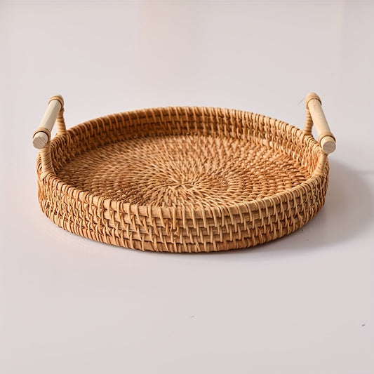 1pc Woven Fruit Storage Baskets With Handles, Stackable Storage Baskets For Fruits, Vegetable, Snacks, Desserts, Storage Organizer For Living Room, Balcony, Picnic, Aesthetic Room Decor, Imitation Rattan Brown Gift Basket