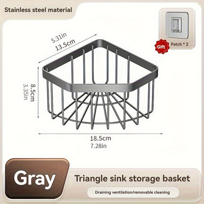 Stainless Steel Kitchen Sink Corner Storage Basket, Bathroom Suction Cup Storage Rack, Vegetable Washing Tray, Drain Rack