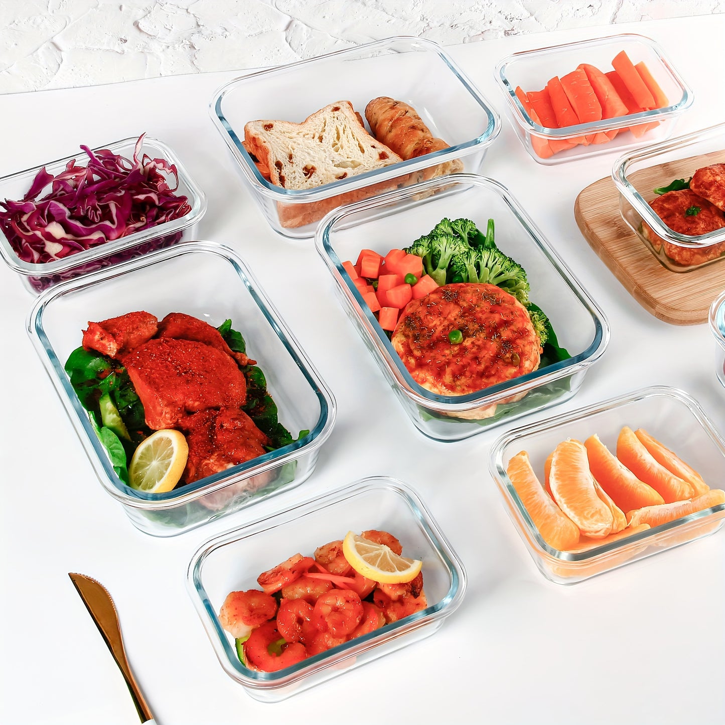 10pcs Storage Containers, Multipurpose Glass Meal Prep Containers, Leak Proof And Stackable Food Storage Containers With Airtight Lids, For Meat, Fruit And Vegetable, Kitchen Organizers And Storage, Kitchen Accessories