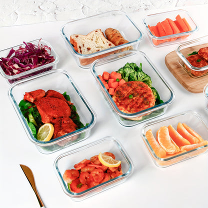 10pcs Storage Containers, Multipurpose Glass Meal Prep Containers, Leak Proof And Stackable Food Storage Containers With Airtight Lids, For Meat, Fruit And Vegetable, Kitchen Organizers And Storage, Kitchen Accessories