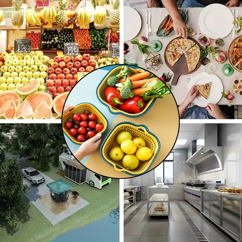 6pcs Kitchen Strainer Double Drain Basket Colander Plastic Dishwashing Bowl Fruit And Vegetable Dishwashing Basket Restaurant Kitchen Special.