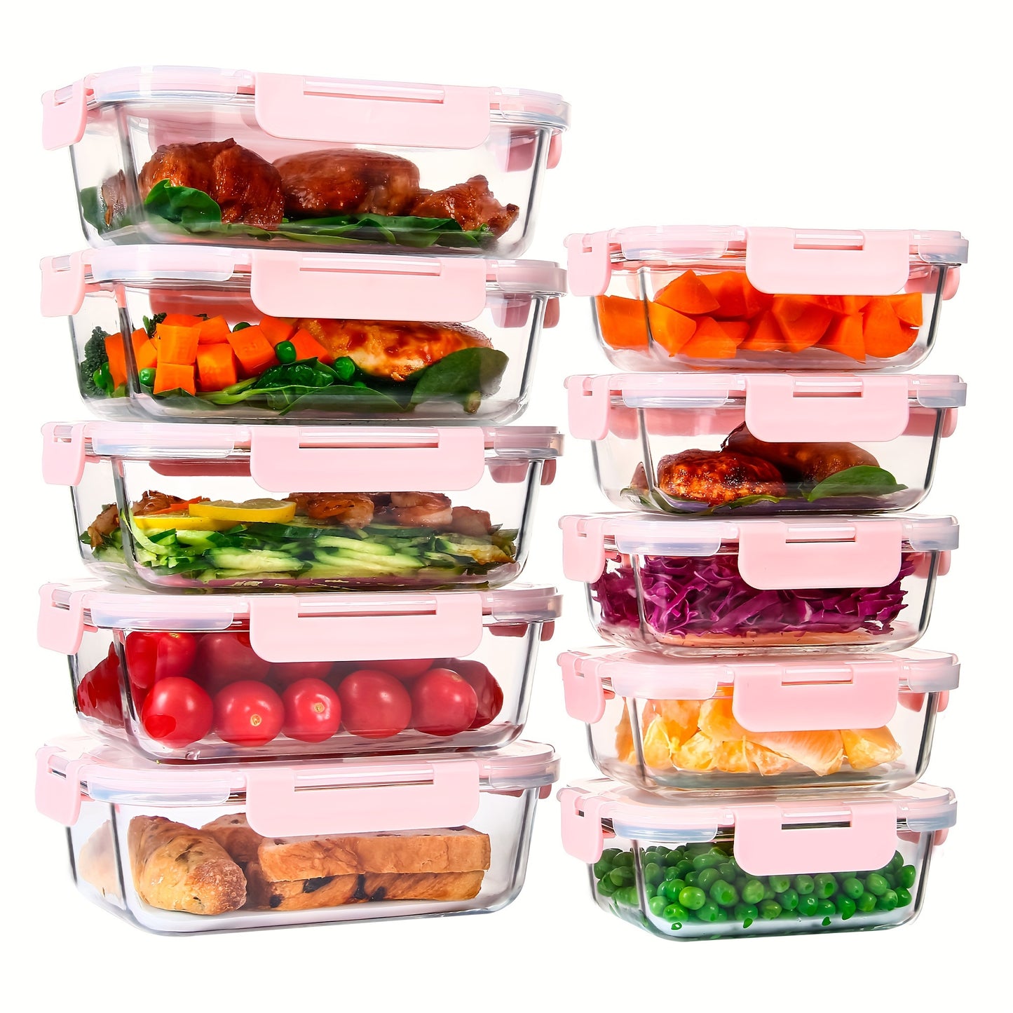 10pcs Storage Containers, Multipurpose Glass Meal Prep Containers, Leak Proof And Stackable Food Storage Containers With Airtight Lids, For Meat, Fruit And Vegetable, Kitchen Organizers And Storage, Kitchen Accessories