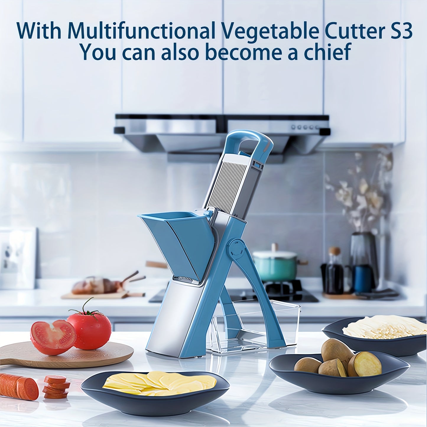 1 Set, Multifunctional Vegetable Cutter for shredding, Slicing,Stripping and Dicing.Vegetable Chopper with Adjustable Blade, Multifunctional Fruit Slicer with Large Volume, Vegetable Slicer with ABS Material, Cutter with Cont